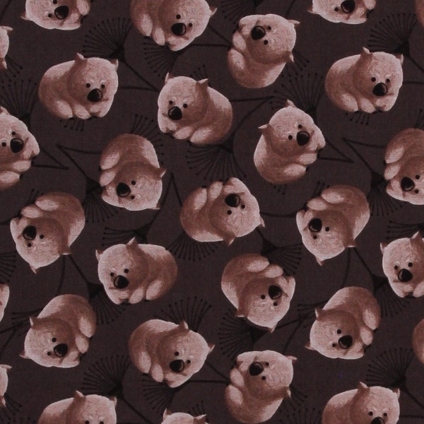 Cotton Animals Wombat Aussie Friends Australian Animals Brown Cotton Fabric Print by the Yard (2095-95) D488.49