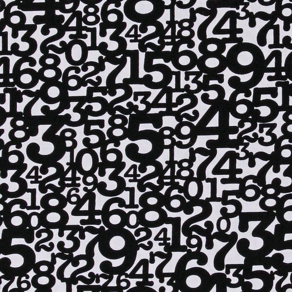 Cotton Numbers Counting Math 123 Type Cast Black on White Cotton Fabric Print by the Yard (52058-1) D777.45
