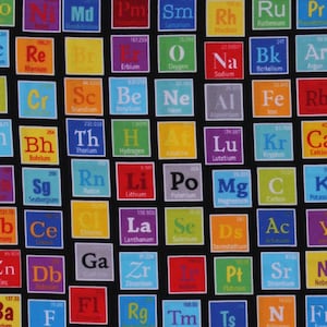 Cotton Periodic Table of the Elements Chemistry Science Multi-Color Squares Black Cotton Fabric Print by the Yard D588.72 Timeless Treasures