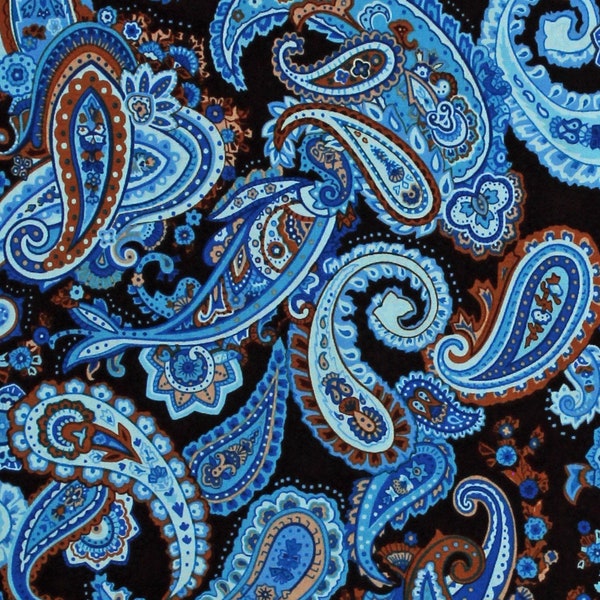 Cotton Paisley Paisleys Design Swirl Patterned Floral Brown Blue Cotton Fabric Print by the Yard (20197-BLU-CTN-D) D187.0