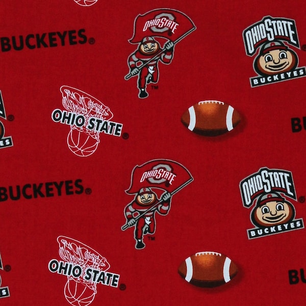 Cotton Ohio State Buckeyes College University Basketball Football Red Cotton Fabric Print by the Yard (ohs041) D351.14