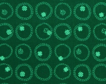 Cotton Shamrocks Wreaths Circles Four-Leaf Clovers Saint Patricks Day Irish Lucky Charms Basics Green Fabric by Yard (92004-72GREEN) D561.46