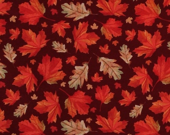 Cotton Seasonal Fall Leaves Autumn Pumpkins Thanksgiving Multicolor Cotton Fabric Print by the Yard (116672) D509.33