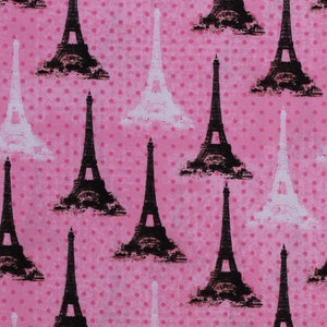 Cotton Eiffel Tower Paris Parisian Travel Polka Dots on Pink Cotton Fabric Print by the Yard (RR-3090-4C 1 PINK) D761.34