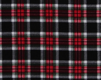 Flannel Plaid Black Red Green White Festive Christmas Winter Holiday Cotton  Flannel Fabric by the Yard (PLAID-CF7067-BLACK)
