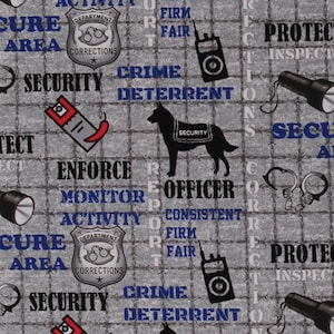 Cotton Corrections Officer Protect Security Dogs Department Police Cops Crime Gray Cotton Fabric Print by the Yard D563.69 Sykel Enterprises