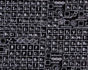 Cotton Science Periodic Table Biology Chemistry Cotton Fabric Print by the Yard (GAIL-C8231 BLACK) D466.46