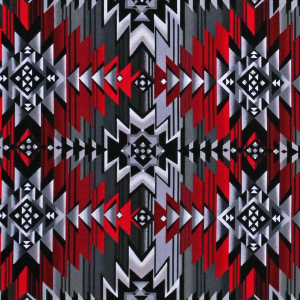 Cotton Southwestern Blanket Stripe Geometric Tribal Desert Dreams Red Black Gray Cotton Fabric Print by the Yard (WEST-CD7510-RED) D462.74