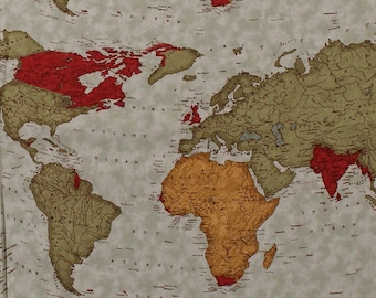 Cotton Map of the World Multi-Color Vintage-Look Countries Continents Maps Geography Travel Passport Cotton Fabric Print by the Yard D684.61