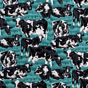 Cotton Cows Dairy Farm Animals Country Fields Animal Farm Cotton Fabric Print by the Yard (D370.74)
