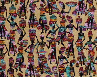 Cotton Kenta African Ladies Women Baskets Africa Costumes Multi-Color Cotton Fabric Print by the Yard (KENTA-C7420-SAND) D378.27