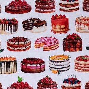 Cotton Cakes Layered Cakes Bakery Treats Desserts Sweets Sweet Tooth White Cotton Fabric Print by the Yard (SRKD-20628-287SWEET) D566.94