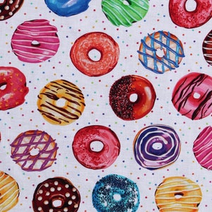 Cotton Donuts Doughnuts Allover Desserts Bakery Treats Sweets Stars Sweet Tooth White Cotton Fabric Print by the Yard (D566.91)