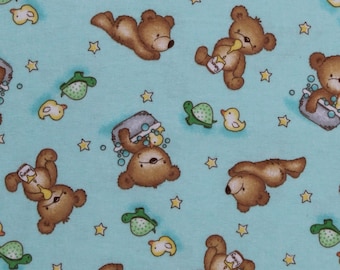 Flannel Teddy Bears Teddies Bath Tubs Kids Children's Toys Animals Blue Cotton Flannel Fabric Print by the Yard (1004-60) D278.41