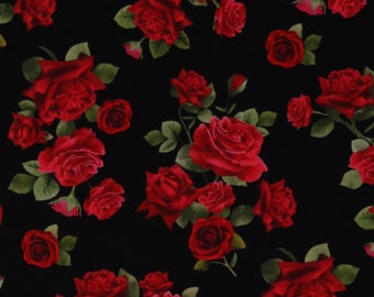 Roses Fabric Large Scale Scattered Red Roses on Black by - Etsy