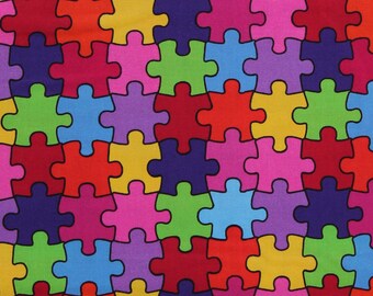 Blue Puzzle Fabric Etsy
