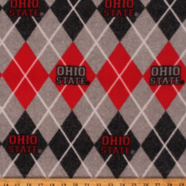 Fleece Ohio State University OSU Buckeyes Argyle Red Gray Diamonds College Sports Team Fleece Fabric Print by Yard A506.45