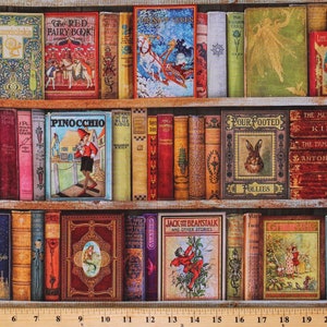 Cotton Library Books Classics Authentic Antique-look Book Covers Fairytales Cotton Fabric Print by the Yard (AXTD-19600-199ANTIQUE) D775.84