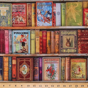 Cotton Library Books Classics Authentic Antique-look Book Covers Fairytales Cotton Fabric Print by the Yard D775.84 Robert Kaufman