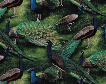 Coton paons paons oiseaux animaux Nature Pagent de couleur vert coton impression sur tissu par yard (15209) D479.12