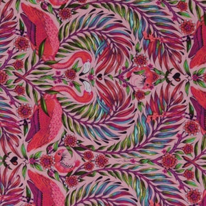 Cotton Flamingos Tropical Birds Flowers Shrimp Tula Pink Daydreamer Pretty in Pink Dragonfruit Fabric Print by Yard D602.08 Free Spirit