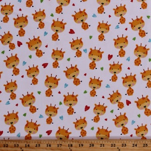 Flannel Giraffes Scattered Hearts on White Cute Jungle Safari Animals Puppy & Pals Cotton Flannel Fabric Print by the Yard Robert Kaufman