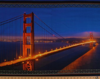 23.5" X 44" Panel Golden Gate Bridge San Francisco Night Skyline City Cityscape Landscape Cotton Fabric Panel D567.83 by Quilting Treasures
