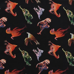 Cotton Dinosaurs T-Rex Velociraptors Triceratops Dinos Tyranno-Chorus Kids Black Cotton Fabric Print by the Yard (1546-99) D680.67
