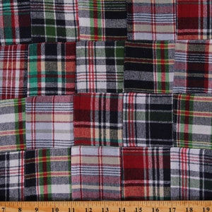 Preppy Patchwork Plaid - Madras cotton plaid fabric patches sewn together