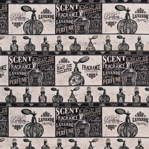Cotton Perfume Bottles French Vintage-Look Fragrance Parfum Cotton Fabric Print by the Yard (D689.49)