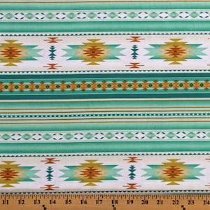 Cotton Southwestern Tuscon Mint Aztec Cotton Fabric Print by the Yard (201MINT) D471.49