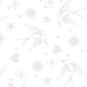 Cotton Tula Pink Linework Collection Fairy Flakes in Paper Birds Stars Hearts White Tone on Tone Fabric Print by the Yard D60204 Free Spirit