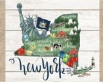 18.5" X 44" Panel New York America Map travel My Home State Cotton Fabric Panel (D665.37) (DP23161-10) by Northcott Fabrics