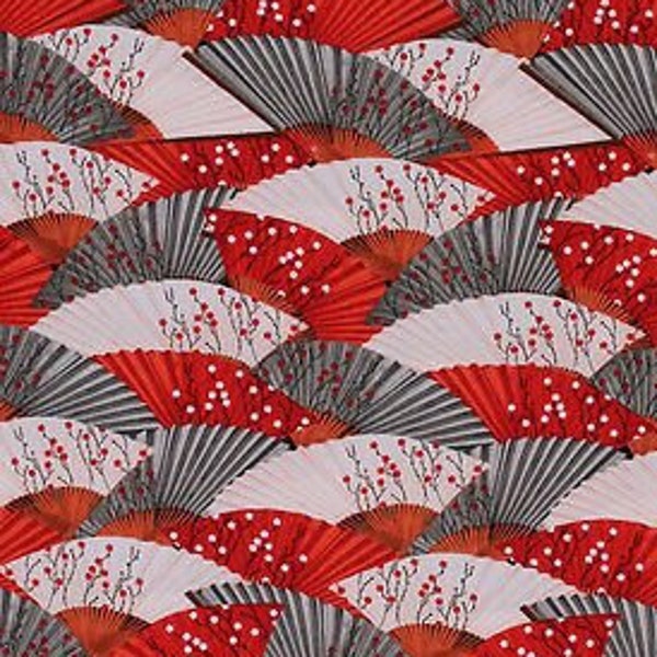 Cotton Hanami Falls Oriental Packed Fans Floral Cotton Fabric Print by Yard (Q1639-64768-319) D472.12