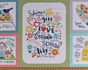 24" X 44" Panel Home Grown Inspirational Quotes Flowers Honeybees Hearts Love Family Faith Nancy Halvorsen Cotton Fabric D675.32 by Benartex