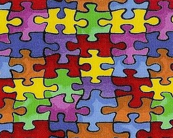 Cotton Jigsaw Puzzle /"Autism Awareness/" Cotton Fabric Print by the Yard D682.13
