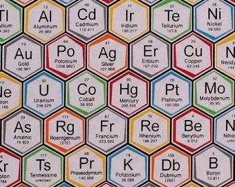 Cotton Periodic Table Elements Multi-Color Hexagons on White Chemistry Science Fair 2 Cotton Fabric Print by the Yard D770.68