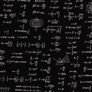 May include: A black background with white handwritten equations, formulas, and scientific symbols. The background is a chalkboard with a ruler at the bottom.