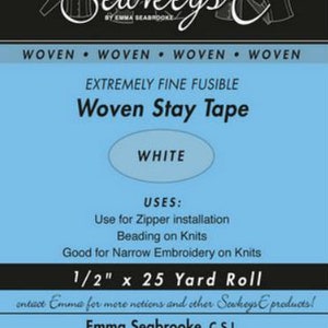 White - 1/2&quot; Woven Stay Tape - 0.5&quot; X 25 yards SewkeysE Extremely Fine Fusible Tape Sold by the 25 yard Roll (SST-02) M494.11