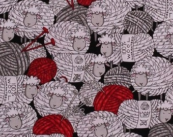 Cotton Sheep Knitting Knitters Yarn Skeins Balls Wool Lambs Animals Needles Cotton Fabric Print by the Yard D766.50