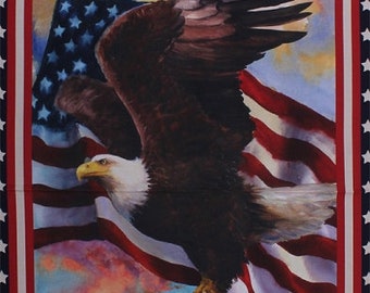 23" X 44" Panel Bald Eagle American Flag Old Glory Independence Day Patriotic America The Beautiful Patriot Fabric Panel Robert Kaufman