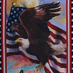 23" X 44" Panel Bald Eagle American Flag Old Glory Independence Day 4th of July Patriotic America The Beautiful Patriot Fabric Panel D578.42
