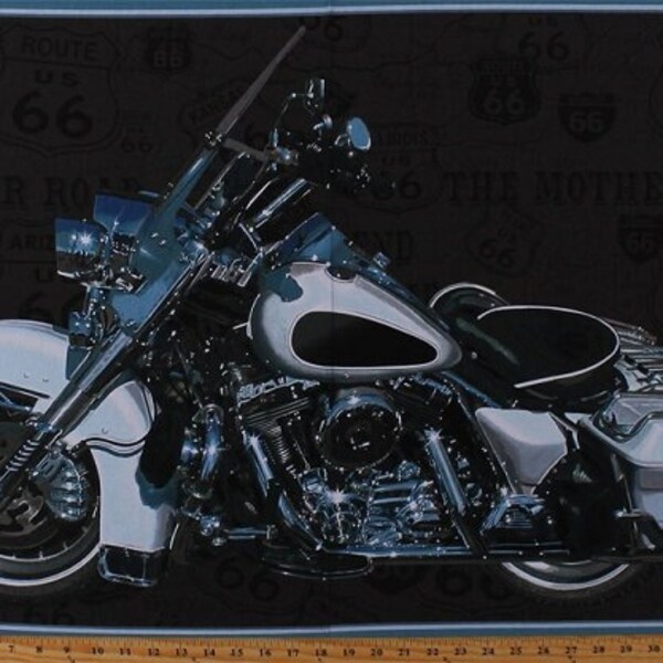 23" X 44" Panel Motorcycle Transportation American Road Trip Travel Route 66 The Mother Road American Dream Dark Gray Cotton Fabric D482.12