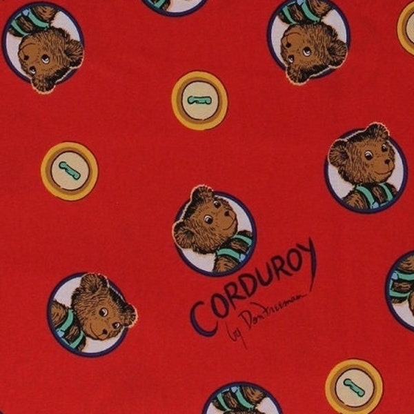 Cotton (Corduroy the Teddy Bear) Teddy Bears Buttons Don Freeman Childrens Book Character Red Kids Fabric Print by the Yard (157206) D473.22