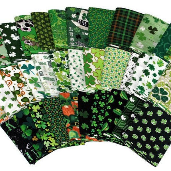 10 Fat Quarters - St. Patrick's Day Saint Paddy's Day Shamrocks Clover Gold Green Luck of the Irish Assorted Quilters Cotton Bundle M491.09