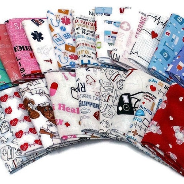 10 Assorted Fat Quarters - Frontline Healthcare Workers Nurses Medical Doctors Essential Workers Quality Cotton Fat Quarter Bundle M492.24