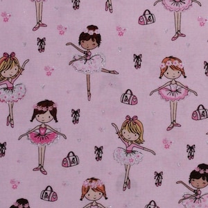 Cotton Ballerinas Ballerina Girls Ballet Dance Slippers Pink Glitter Cotton Fabric Print by the Yard (fun-cm3817-pink) D658.06