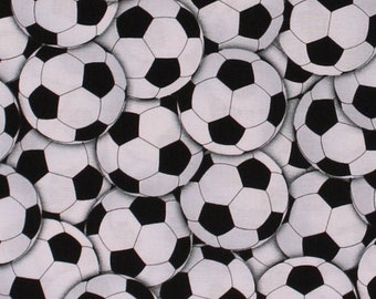Cotton Soccer Balls Allover Sports Cotton Fabric Print by the Yard (Gail-C4820-White) D668.40