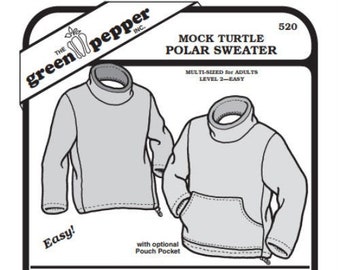 Green Pepper Adults Mock Turtle Polar Sweater #520 Sewing Pattern (Pattern Only) gp520