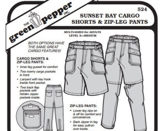 Green Pepper Adult’s Sunset Bay Cargo Shorts & Zip Leg Pants Trousers #524 Sewing Pattern (Pattern Only) gp524